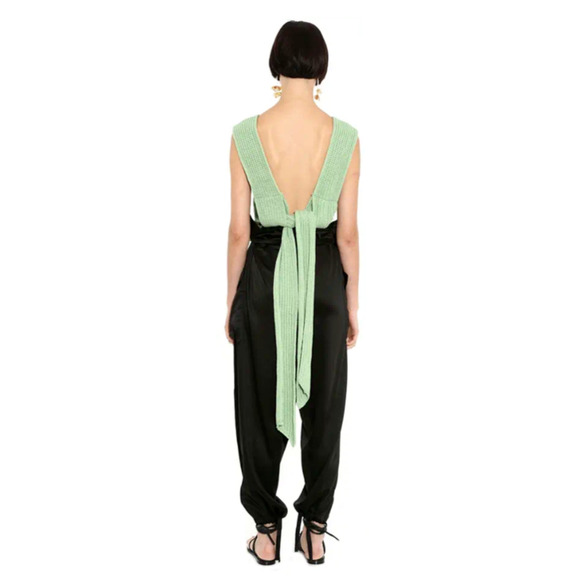 Simonett Spring Nanu Knit Tie Up Top S/M Green Cotton - Picture 2 of 8